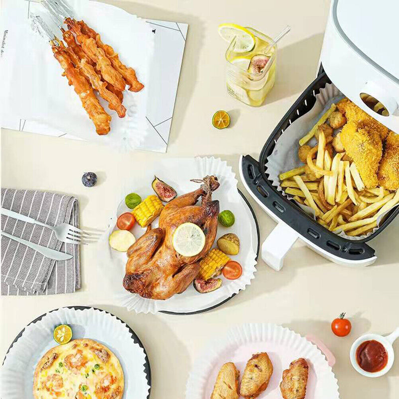 100pcs Air Fryer Paper Liner Mat Steamer Oven Baking Paper Tray (B White)