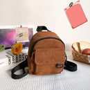 Women Preppy Style Multi Pocket Shoulder Bag Solid Color Corduroy Backpacks