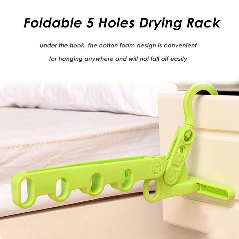 Multifunctional Foldable 5 Holes Drying Rack Clothes Hanger Hook (Green)