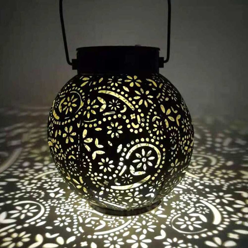 LED Solar Lantern Light Hollow Floral Projection Hanging Lamp Decor (Brown)