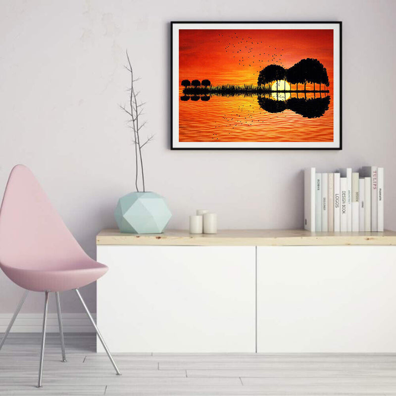 Canvas Painted Oil Paint By Numbers Guitar Scenery DIY Home Wall Art Decor