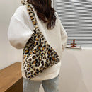 Women Simple Fashion Messenger Bag Soft Fur Leopard Winter Autumn Travel Handbag