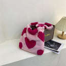 5pcs Retro Women Plush Leopard Love Shoulder Bag(Red Heart)