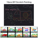 10pcs Puzzle Drawing Toys DIY Car Series Scraping Painting Craft for Kids A