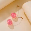Korean Cherry Long Drop Earrings Women Sweet Fruit Dangle Earrings (Pink) Newly