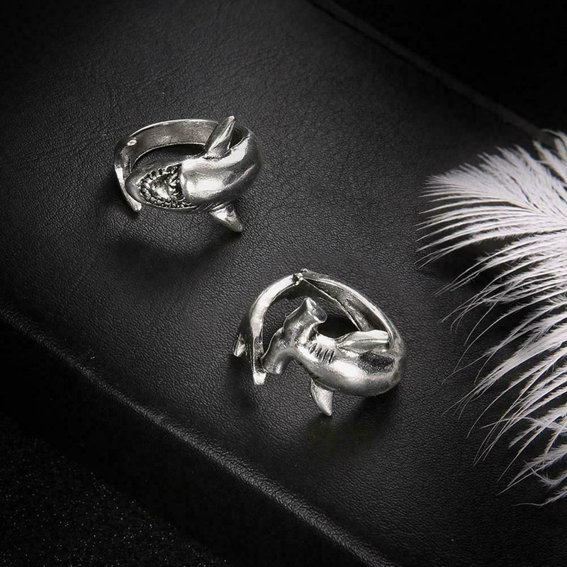 2 Pcs/Set Simple Adjustable Alloy Shark Open Rings Jewelry Gi1r Unisex O4J6