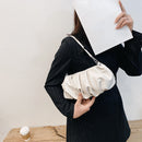 Portable Pleated Shoulder Clutch Bag Elegant Ladies Cloud Solid Leather Handbag