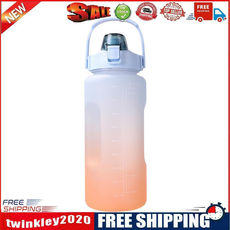 2000ml Water Bottle with Time Marker for Outdoor Sports Drink Cup (Blue)