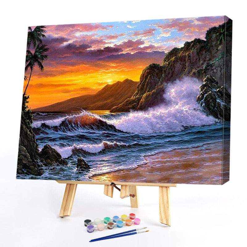 Painting By Numbers DIY Seaside Sunset Canvas Oil Art Picture for Home Decor Kit