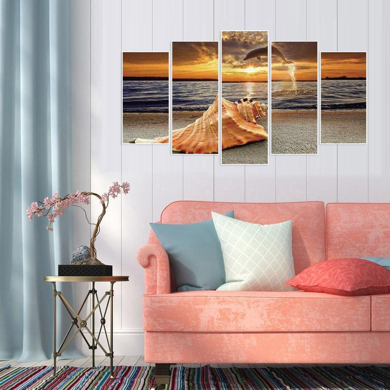 5pcs 5D DIY Full Drill Diamond Painting Seaside Sunset Embroidery Kit Wall