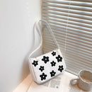 Women Canvas Underarm Bags Shoulder Tote Small Handbag Purse (Black Flower)