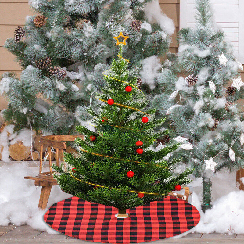Christmas Tree 35"" Cover Carpet Skirt Black Red Plaid Xmas Home Ornaments