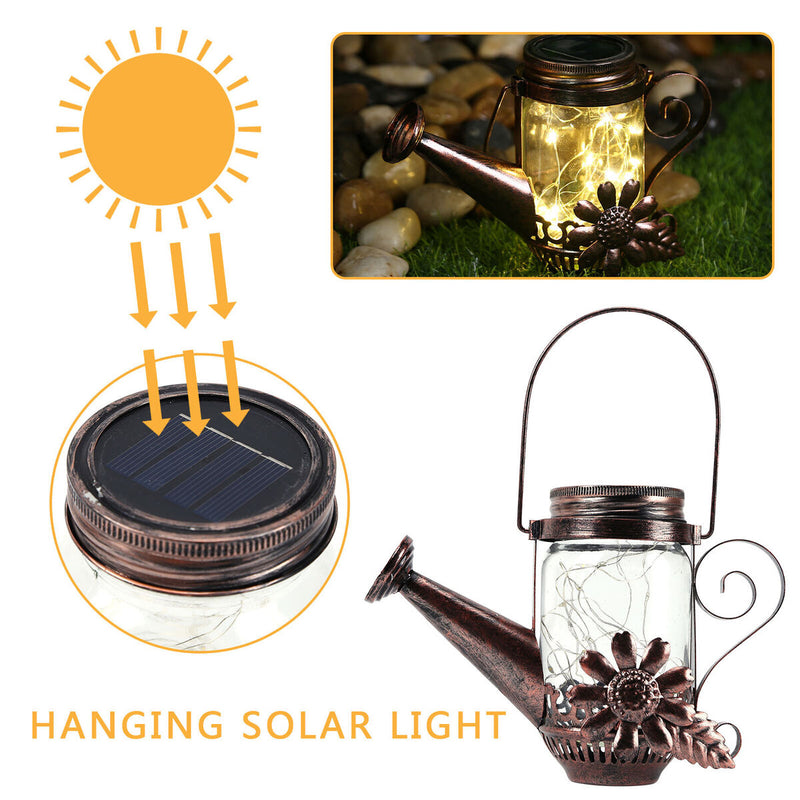 Solar Fairy Lights Outdoor Waterproof 20 LEDs Hanging Watering Can Garden Decor