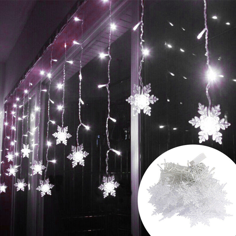 4m LED Snowflake Icicle Lamp Curtain String Lights Christmas Decor (EU CW) Newly