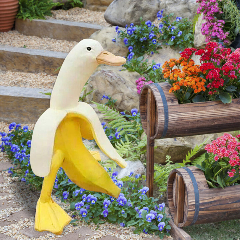 Banana Duck Art Statue Whimsical Peeled Banana Duck Decoration for Garden Yard