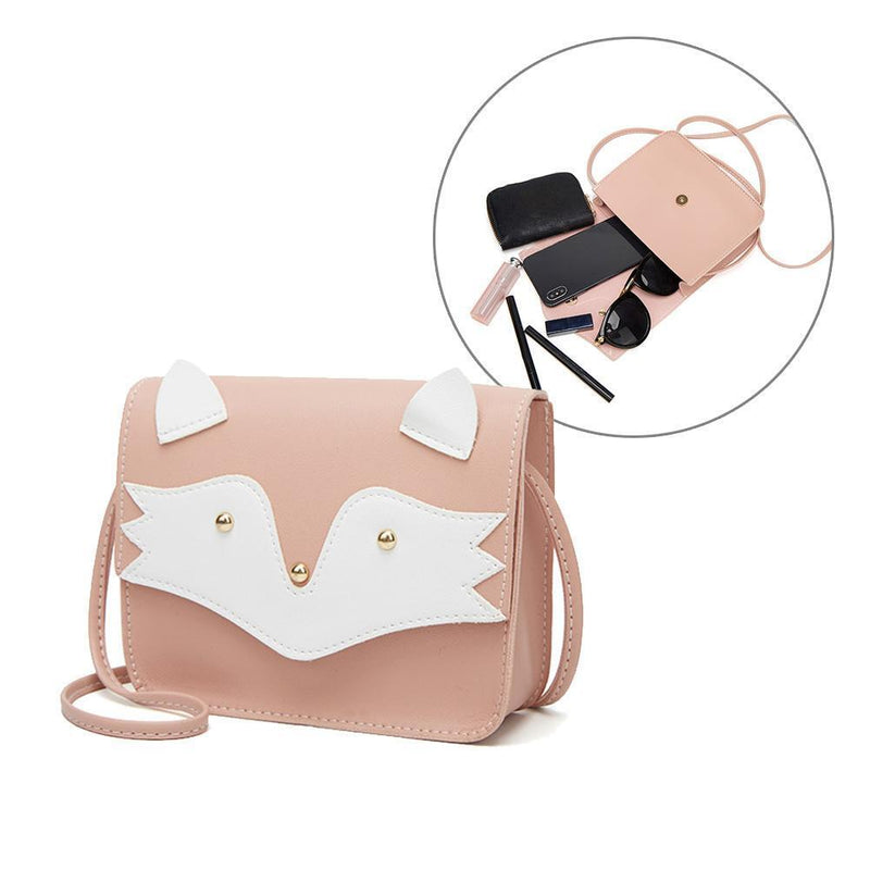 Women PU Leather Crossbody Cute Cartoon Cat Mini Square Shoulder Bag (Pink)
