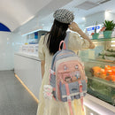 Japanese Harajuku Backpack School Students Hit Color Mochila with Pendant Badge