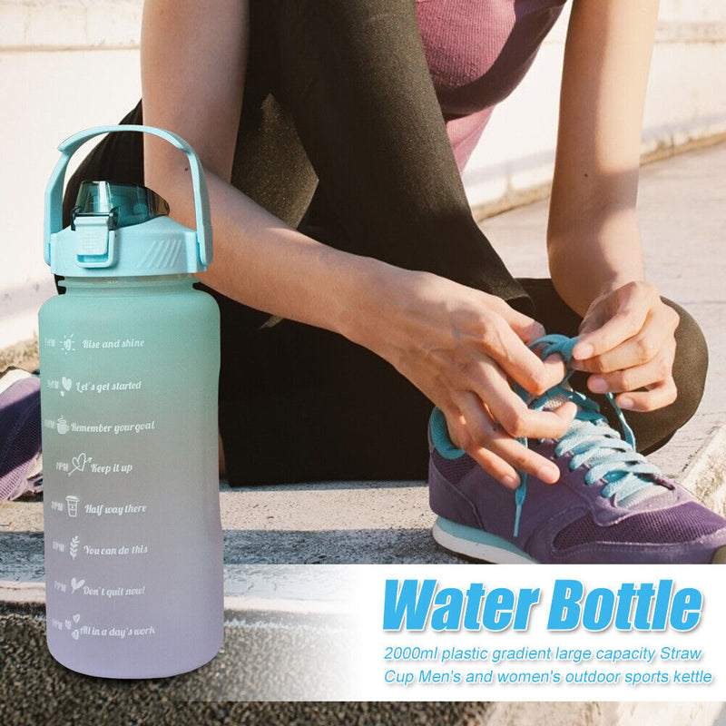 2L Extra Large Water Bottle Motivational Gym Sports Drinking Bottle With Straw