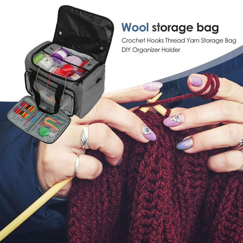 Knitting Sewing Needles Storage Bag Portable Yarn Tote Hooks Organizer