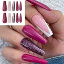 Long False Nails 24 PCS Ballerina Rose Red French Full Cover Manicure Tool E6B4