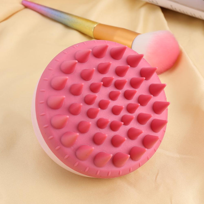 Portable Silicone Shampoo Brush Round Soft Scalp Massage Brush (Pink)