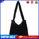 Women Plush Solid Color Handbag Large Capacity Shoulder Bag (Black)