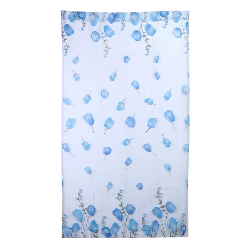 Tulip Flower Yarn Sheer Window Curtain Scarf Drapes for Bedroom (Blue)