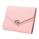 Pure Color Trifold PU Leather Coin Purse Women Simple Card Holder Short Wallet