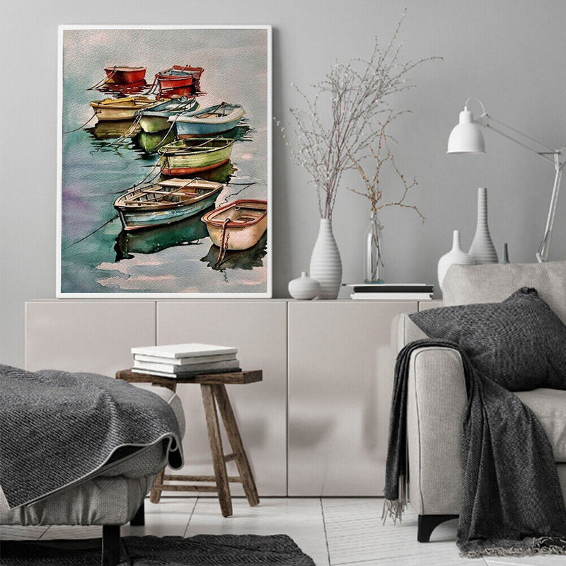 Colorful Boats Oil Painting By Numbers DIY Frameless Art Picture On Canvas