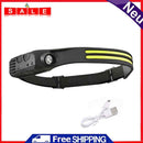 COB LED Sensor Headlight Flashlight USB Outdoor Camping Strong (A White)