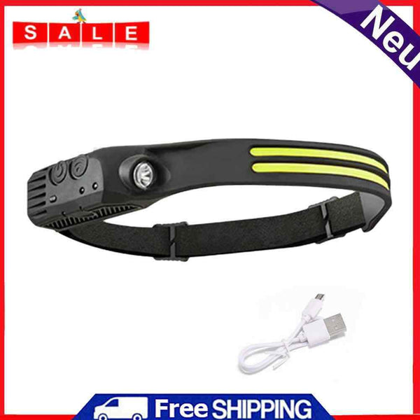 COB LED Sensor Headlight Flashlight USB Outdoor Camping Strong (A White)