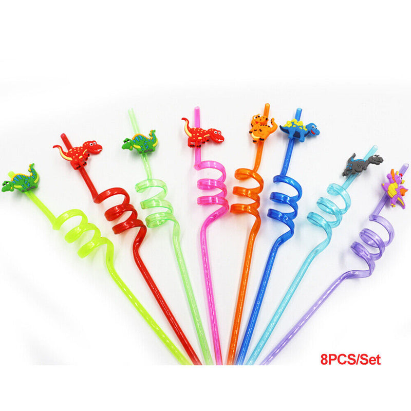 Design Straws-Plastic Dino Theme Cartoon Pattern Dinosaur Reusable Straws