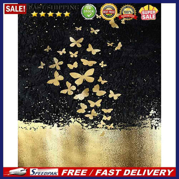 Frameless Oil Paint By Numbers DIY Golden Butterfly Picture Craft Kit for H