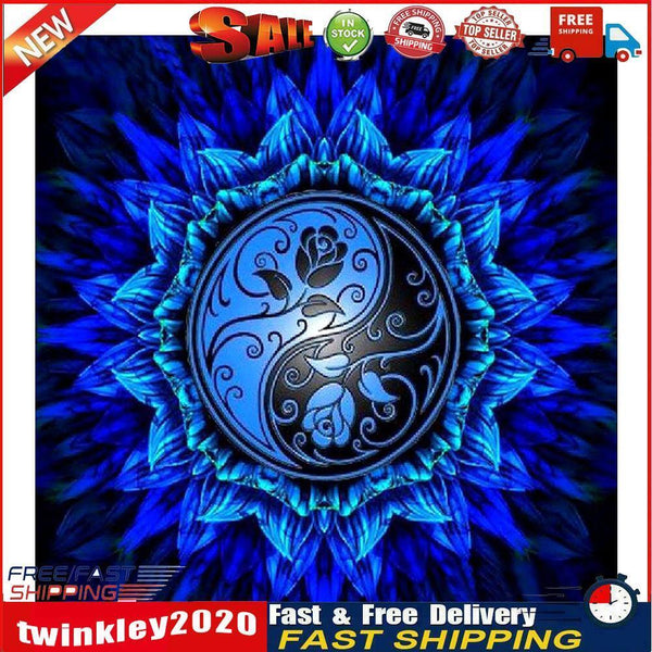 Blue Mandala Frameless DIY Oil Paint by Numbers Kit Picture Canvas Artwork Newly