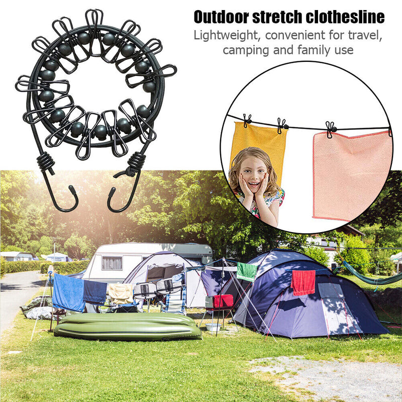 Portable Windproof Travel Clothesline with Clothespins Clips for Outdoor Ca
