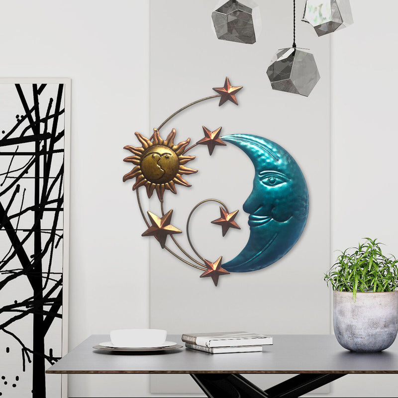 Artistic Sun Moon Metal Wall Decor - Handmade Celestial Themed Metal Wall Decor