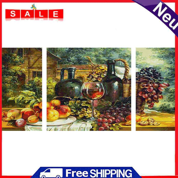 3 Panels Table Fruits Wine Oil Paint By Numbers DIY Home Decoration Gift Unframe