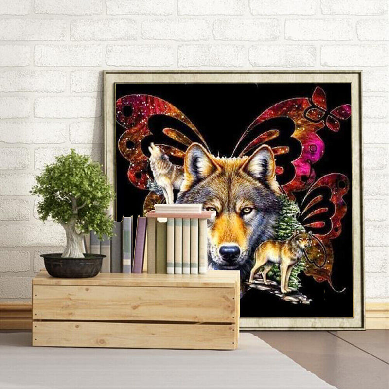DIY 5D Mosaic Painting Kit Butterfly Wolf Full Drill Round Diamond Drawing Decor