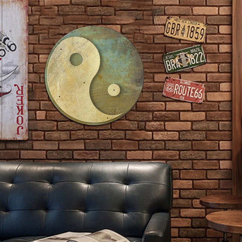 Round Yin and Yang Metal Plate Tin Sign Poster Wall Iron Painting Accessories