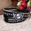 Duoya Leather Bracelet Watch Rhinestone Quartz Bracelet Watch (Black)