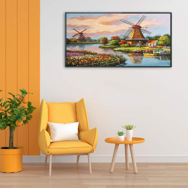 Windmill Oil Paint By Numbers Canvas Picture DIY Home Decoration Gift No Frame