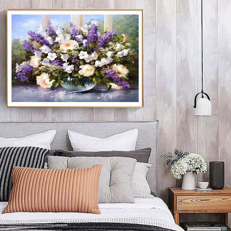 Oil Paint By Numbers Vase Purple Flower Frameless Picture Craft Kit for Home