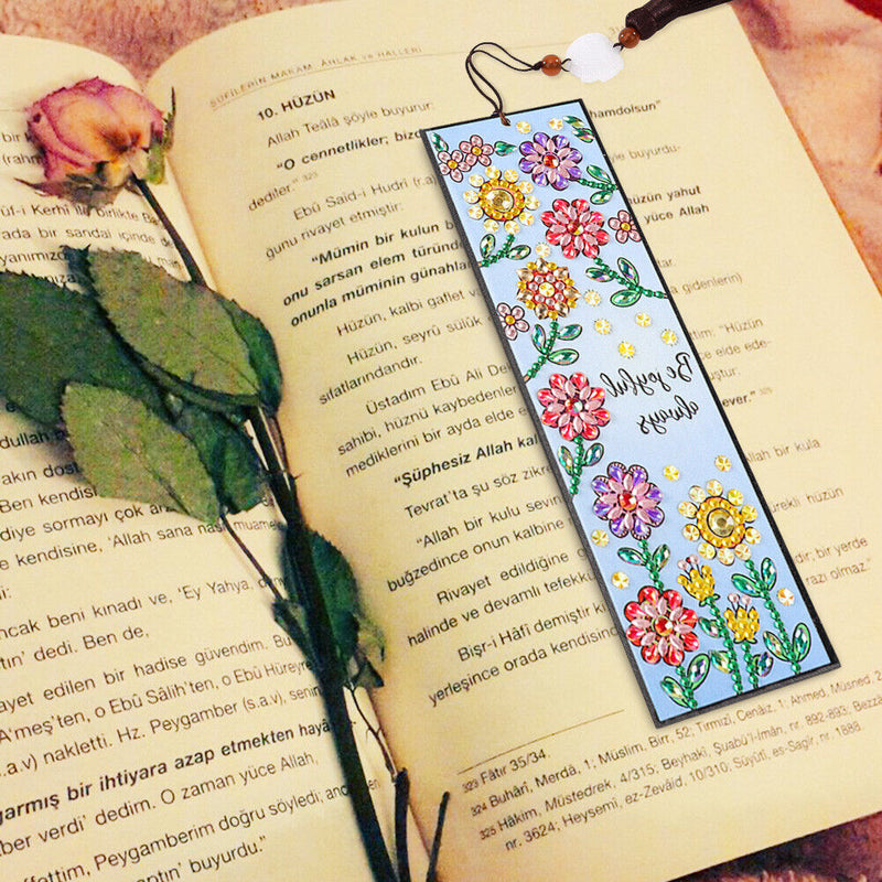 DIY Special Shaped Diamond Painting Color Flower Tassel Leather Bookmark Newly