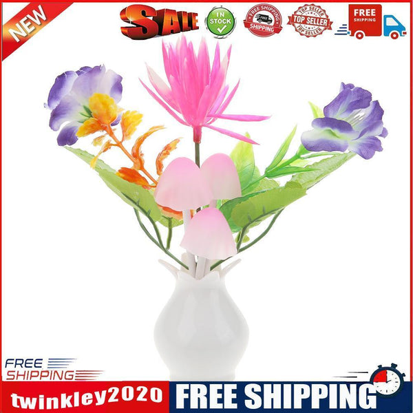 US Plug-in LED Night Lamp Flower Colorful Light Sensor Bedroom Home (LJ-1)