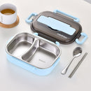 Stainless Steel Containers Portable Leakproof Insulation Box (Blue 2 Grid) Newly