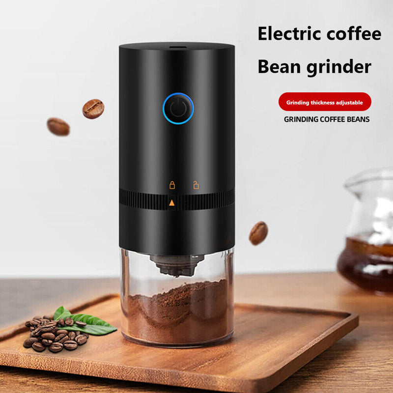 Electric Coffee Grinder USB Rechargeable Auto Cafe Beans Grinding (Black) Newly