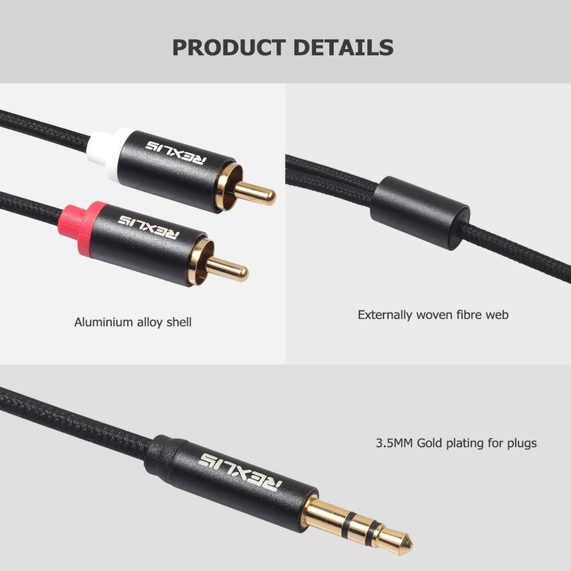 3.5mm Jack Male to 2 RCA Aux Cable Cotton Braided for Home Theater (3 m)