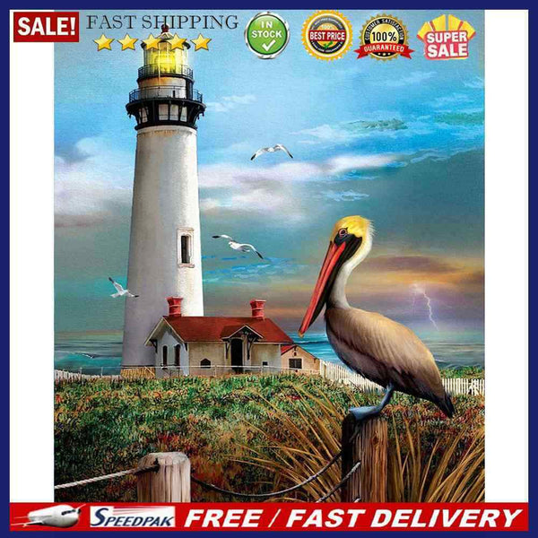 Handpainted DIY Bird and Lighthouse Oil Paint by Numbers Pictures Craft Kit
