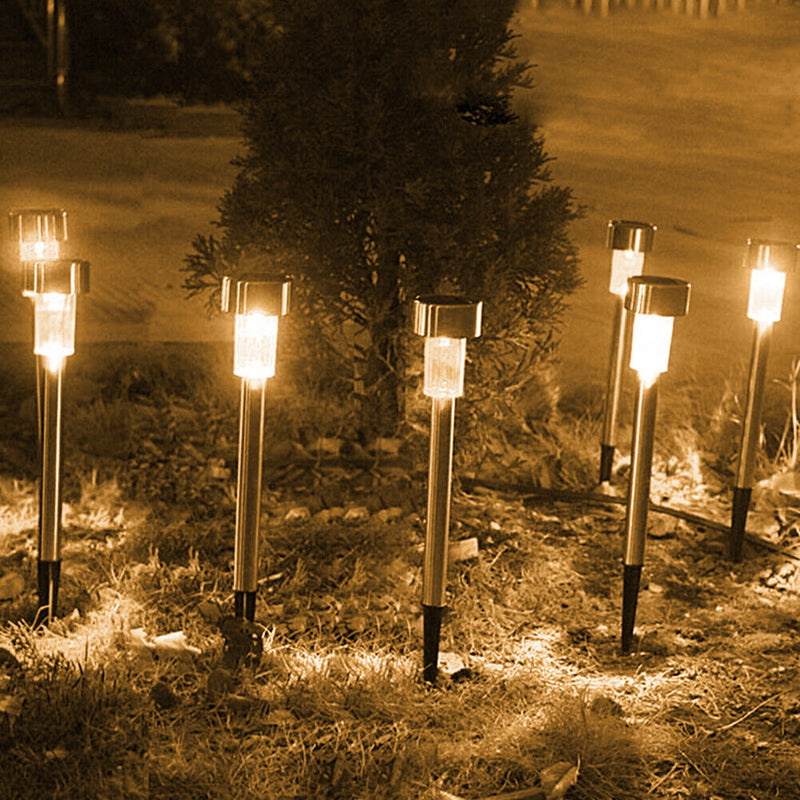 10x LED Solar Lawn Lamp Garden Pathway Yard Bollard Light (Warm Light) Newly