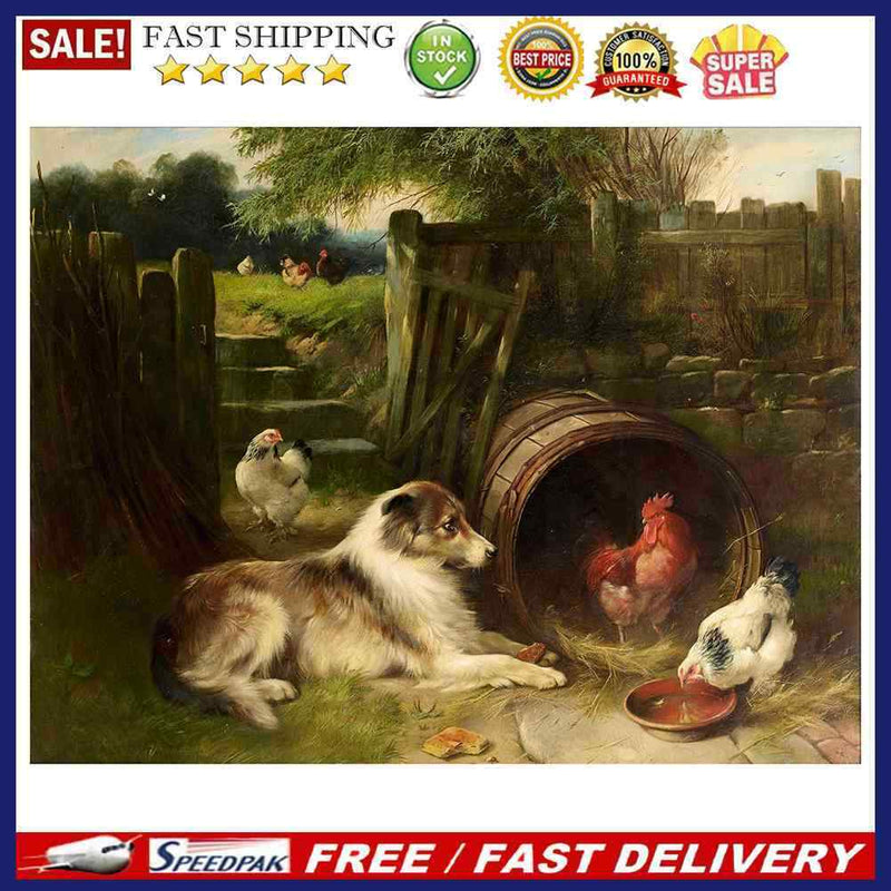 Dog Chicken Oil Paint By Numbers Kit DIY Acrylic Painting on Canvas (B1487)